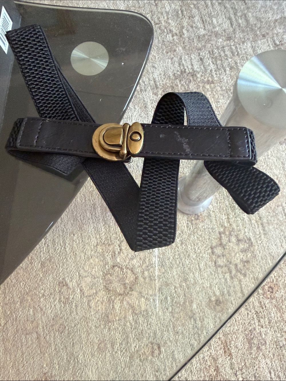 Urban Outfitters Cooperative Black Slim Elastic Belt Brass Tuck-lock closure M